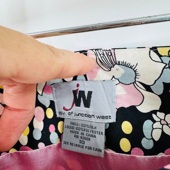 Vintage Y2K 100% Silk Skirt Beaded Floral Print Midi Boho Indie Fairy Size 10 - Picture 3 of 7